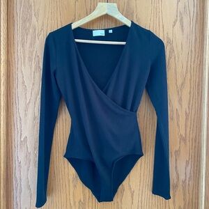 Wilfred Free Black Plunge Neckline Crossover Bodysuit